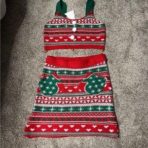 Love on a hanger -Festive Red and Green Knit Two-Piece Set
